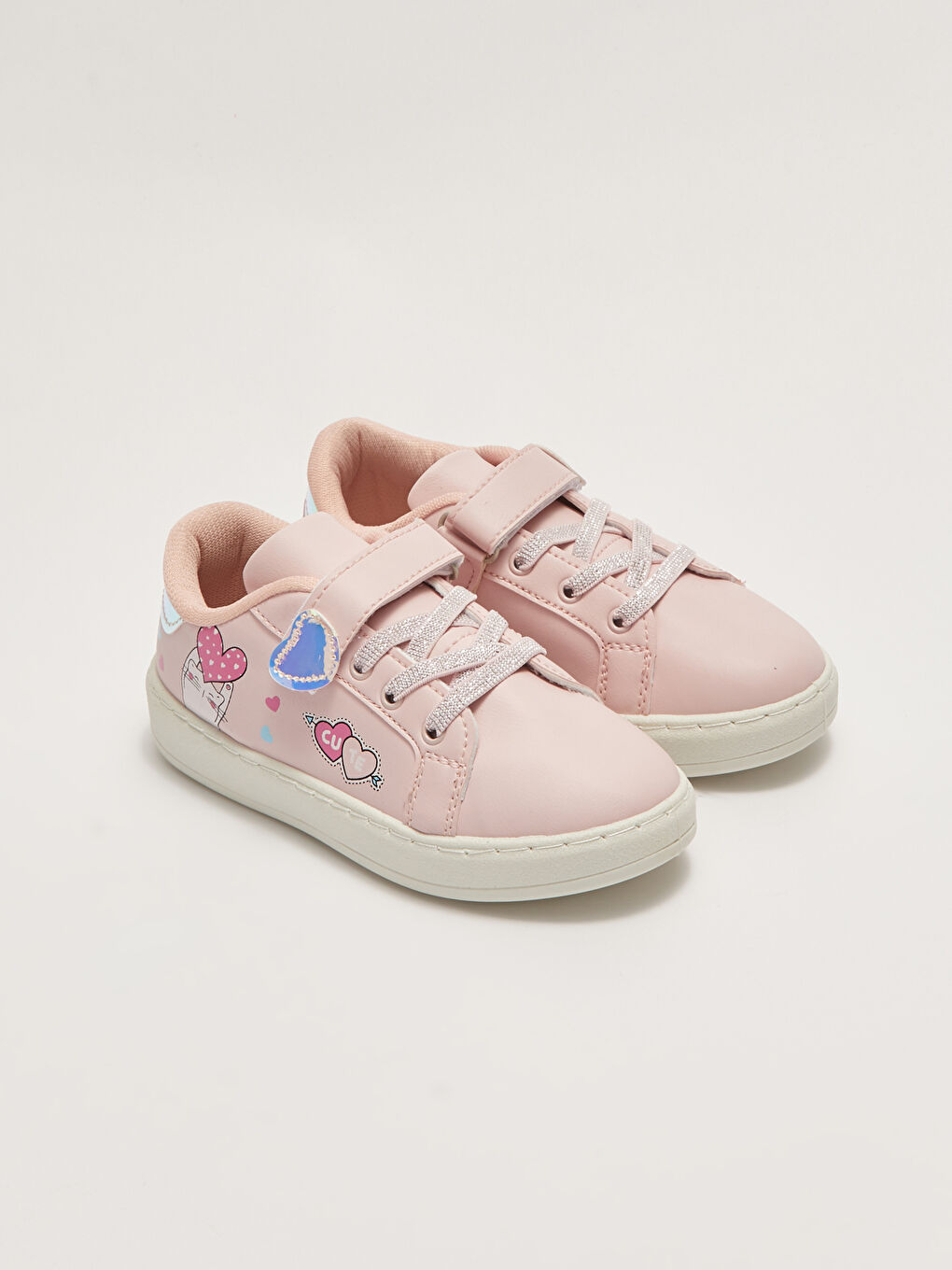 Pembe Baskılı Bağcık ve Cırt Cırtlı Kız Çocuk Spor Ayakkabı