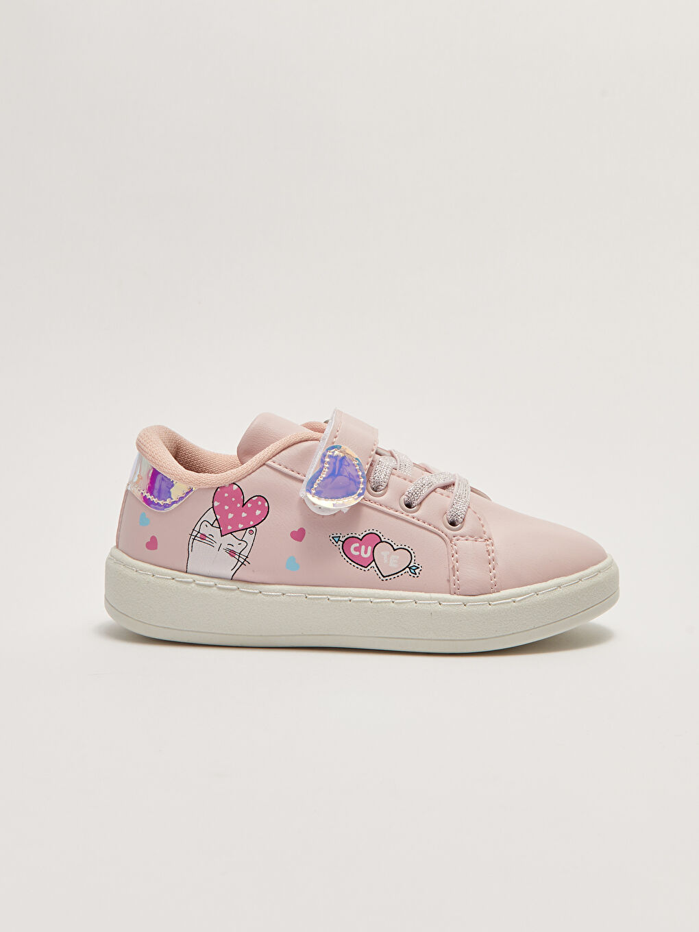 Pembe Baskılı Bağcık ve Cırt Cırtlı Kız Çocuk Spor Ayakkabı-1
