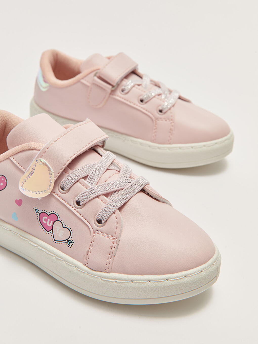 Pembe Baskılı Bağcık ve Cırt Cırtlı Kız Çocuk Spor Ayakkabı-5