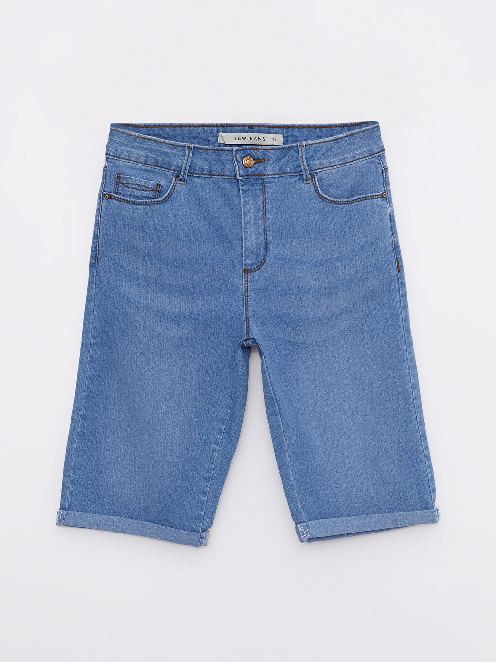 İndigo Kadın Dar Fit Düz  Jean Şort-5