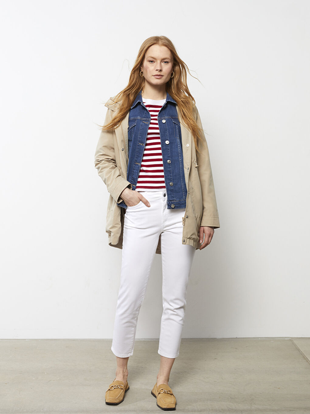 Beyaz Yüksek Bel Slim Fit Kadın Jean Pantolon-1