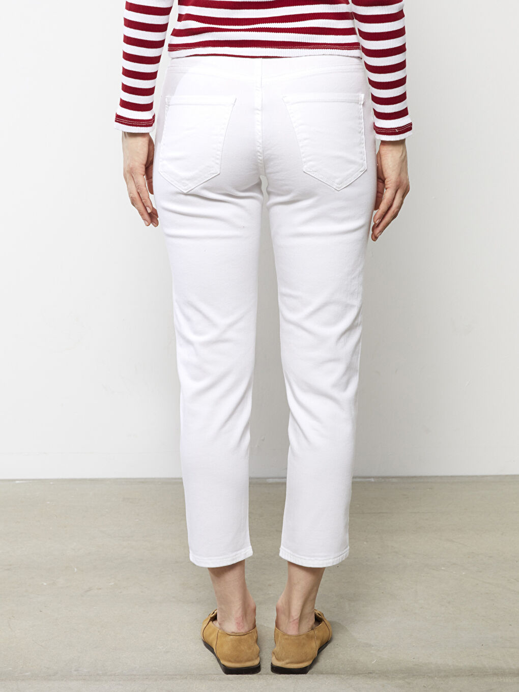 Beyaz Yüksek Bel Slim Fit Kadın Jean Pantolon-4