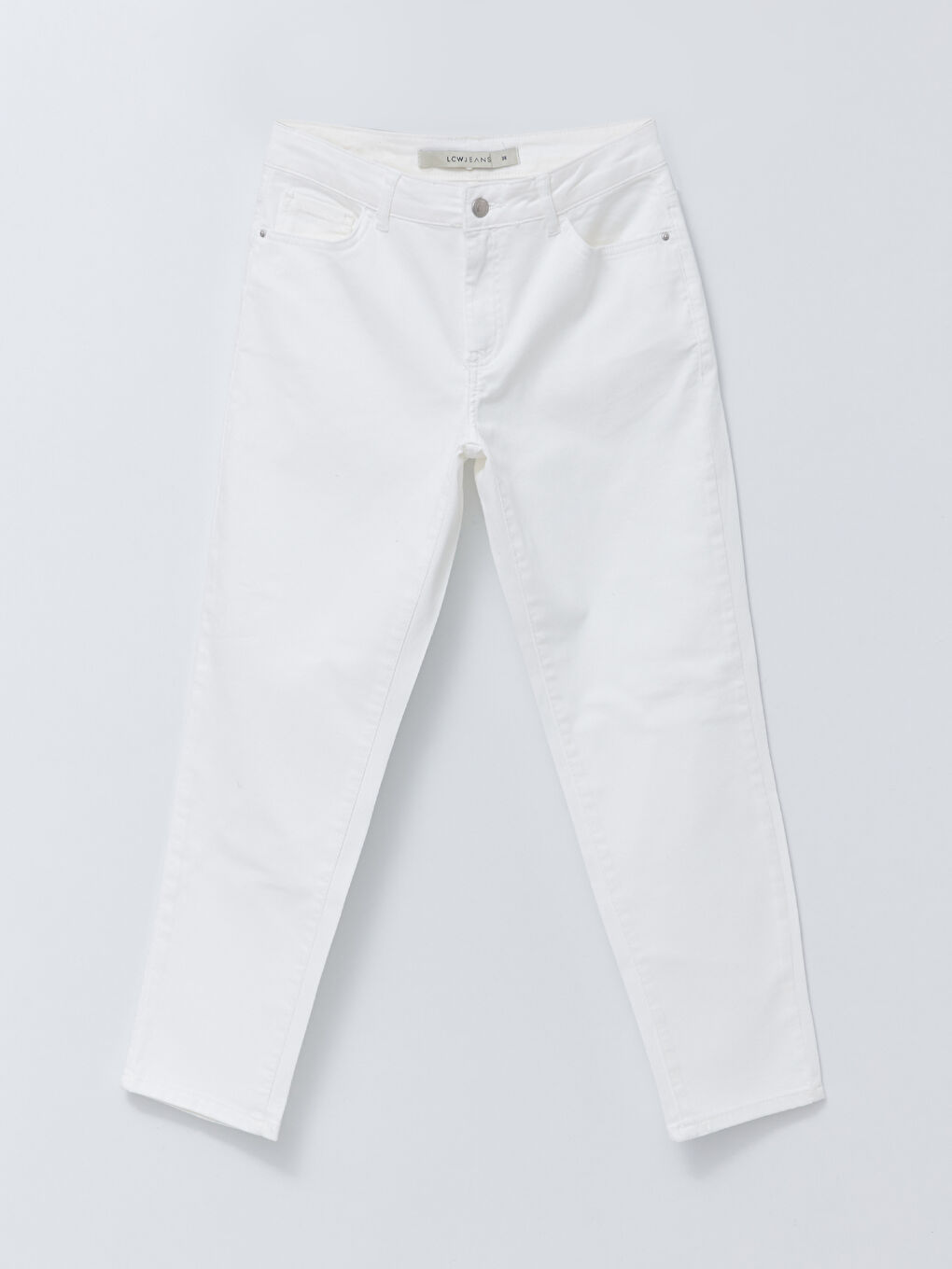 Beyaz Yüksek Bel Slim Fit Kadın Jean Pantolon-5