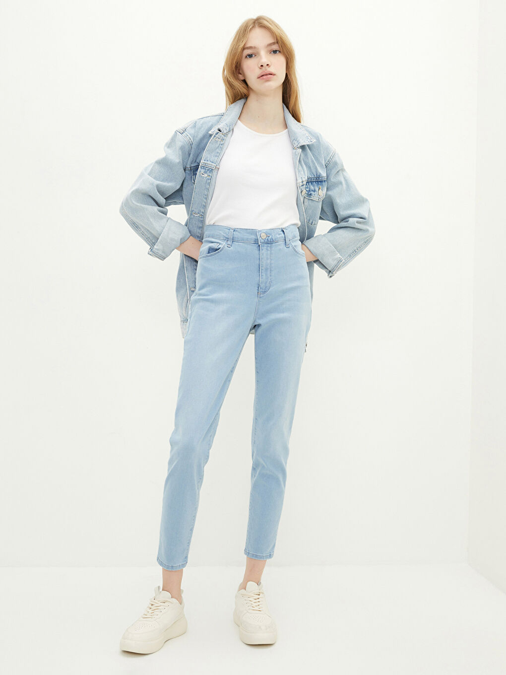 İndigo Yüksek Bel Slim Fit Kadın Jean Pantolon