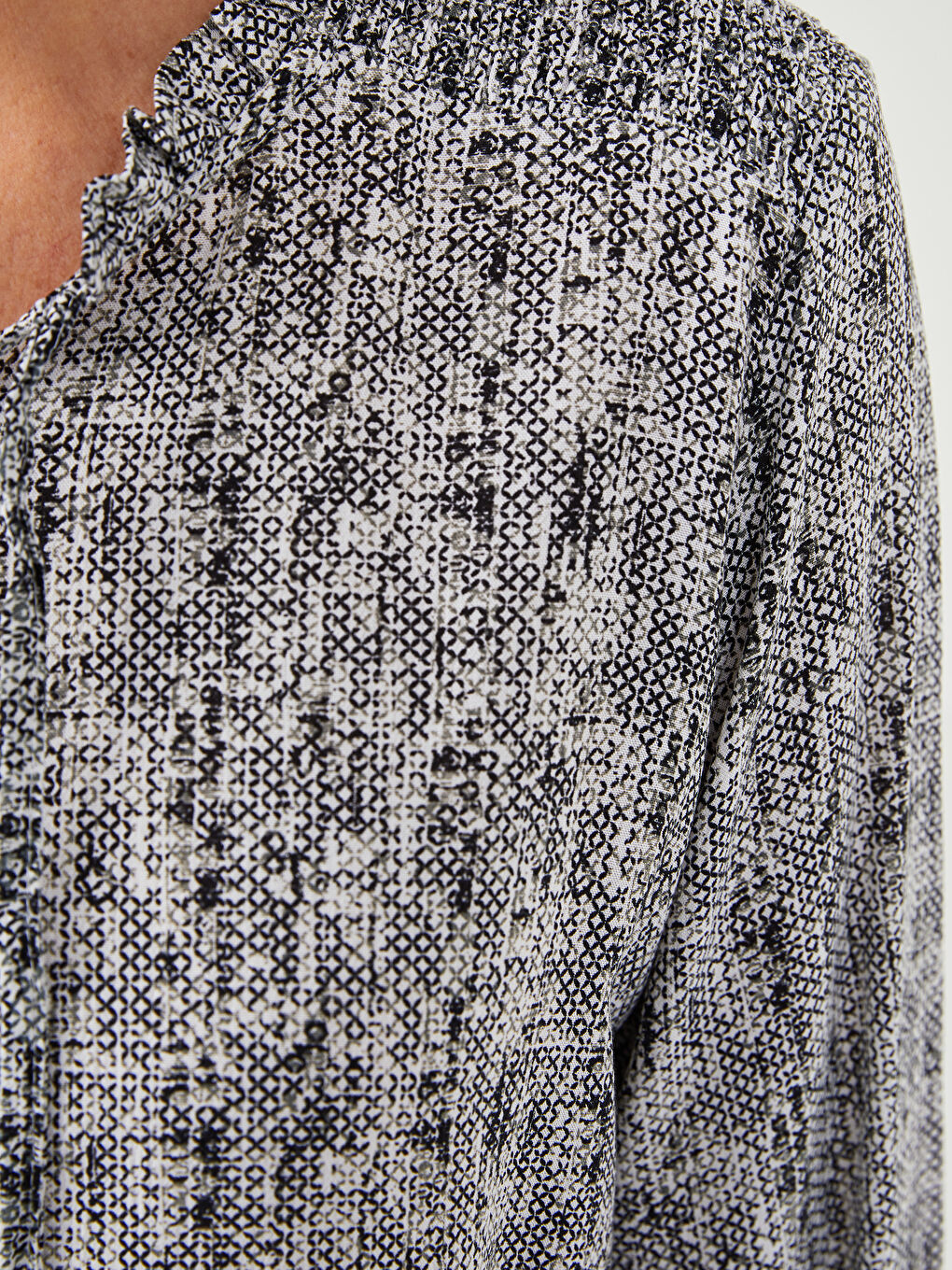 Frilly Tied Collar Patterned Long Sleeve Viscose Women's Blouse -S2CK29Z8-F9C
