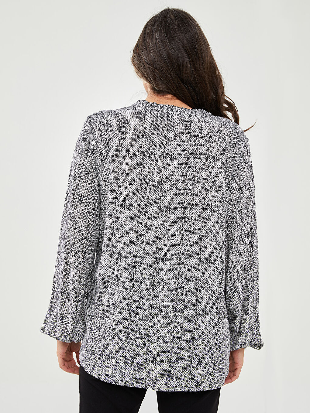 Frilly Tied Collar Patterned Long Sleeve Viscose Women's Blouse -S2CK29Z8-F9C