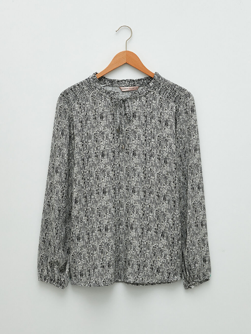 Frilly Tied Collar Patterned Long Sleeve Viscose Women's Blouse -S2CK29Z8-F9C