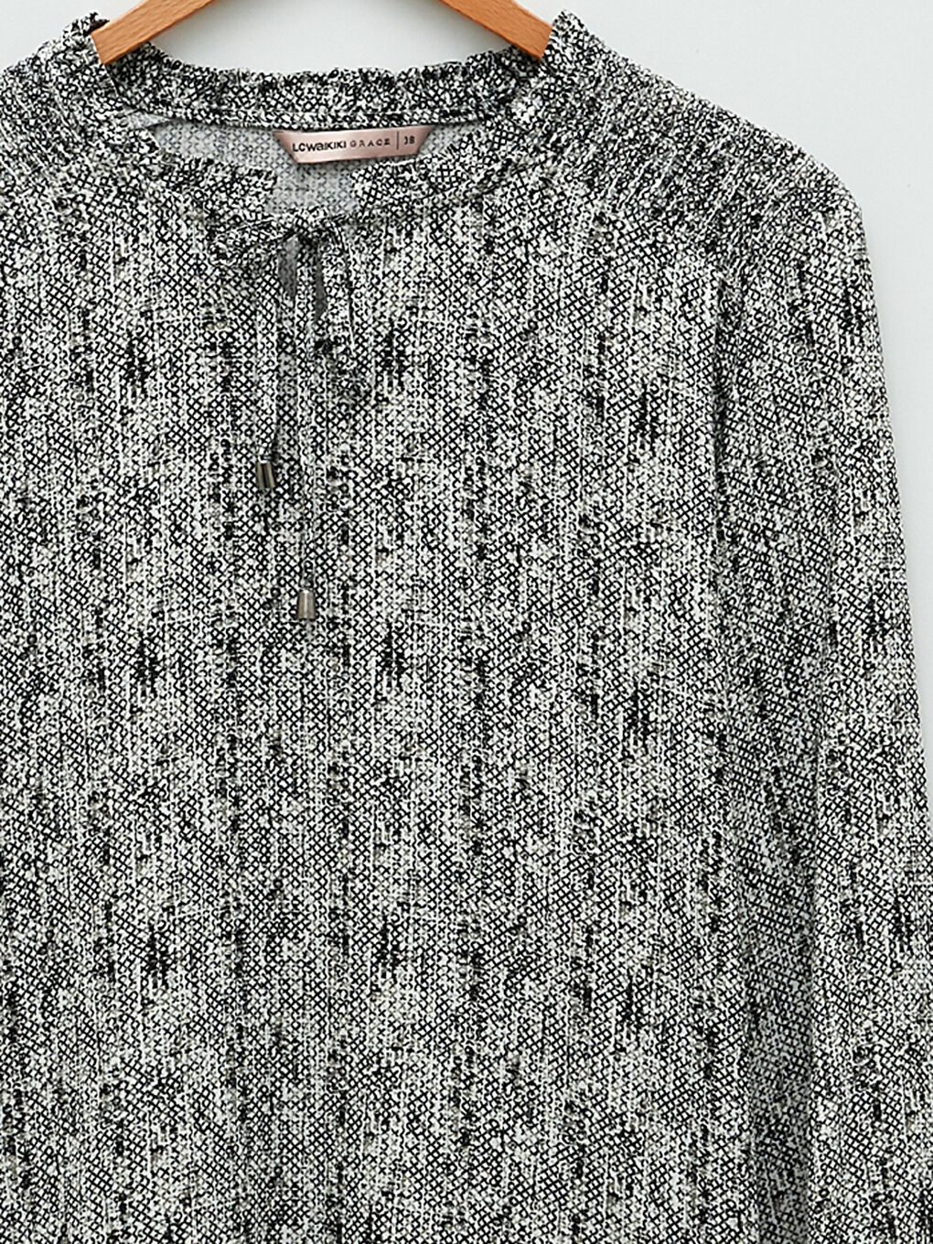 Frilly Tied Collar Patterned Long Sleeve Viscose Women's Blouse -S2CK29Z8-F9C
