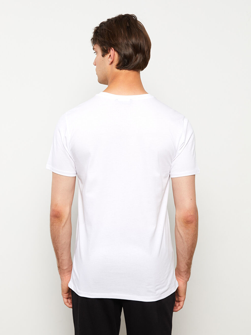 Beyaz Bisiklet Yaka Kısa Kol Baskılı Erkek Tişört-4