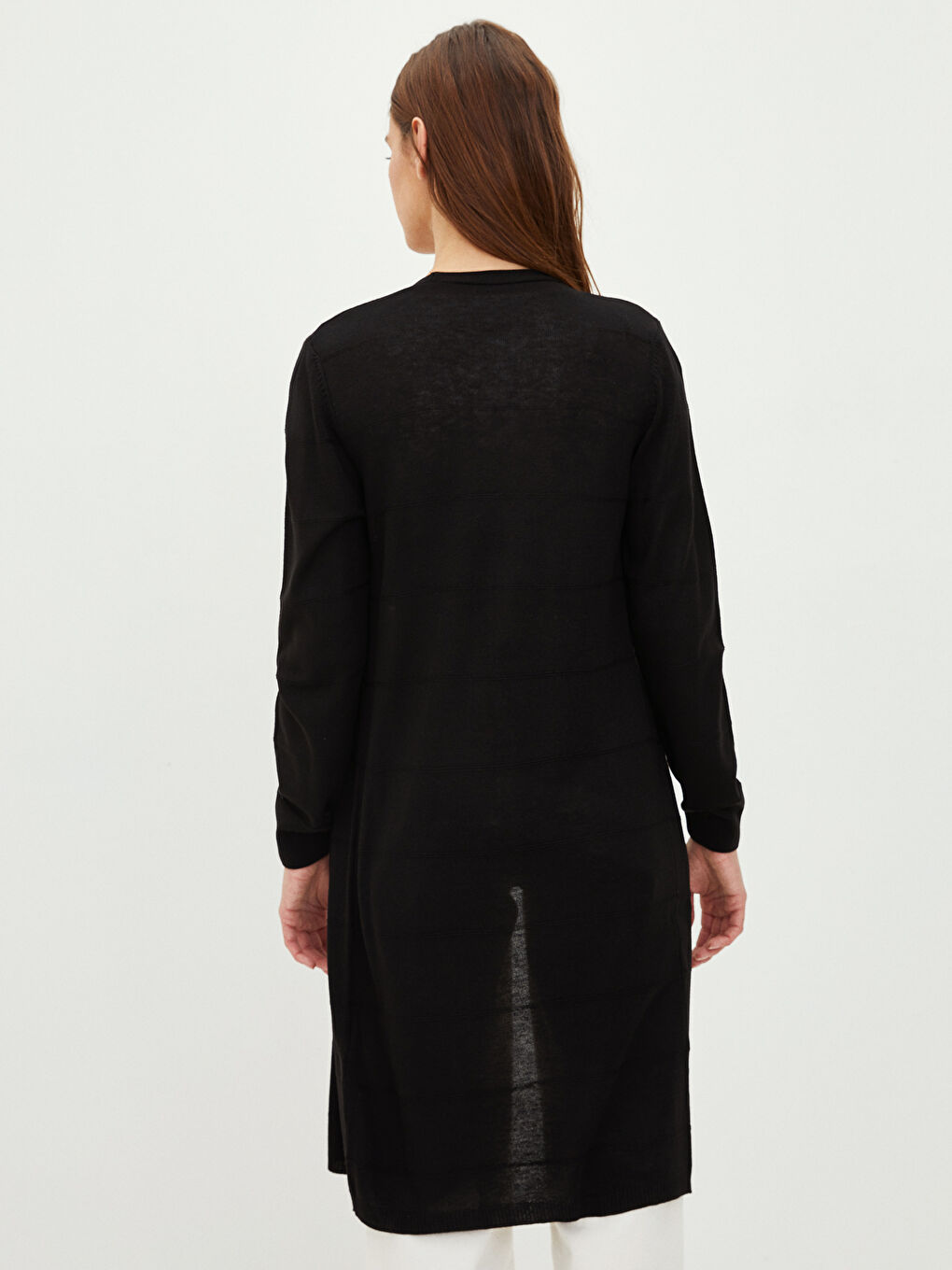 Siyah Şal Yaka Düz Uzun Kollu Kadın Triko Hırka-3
