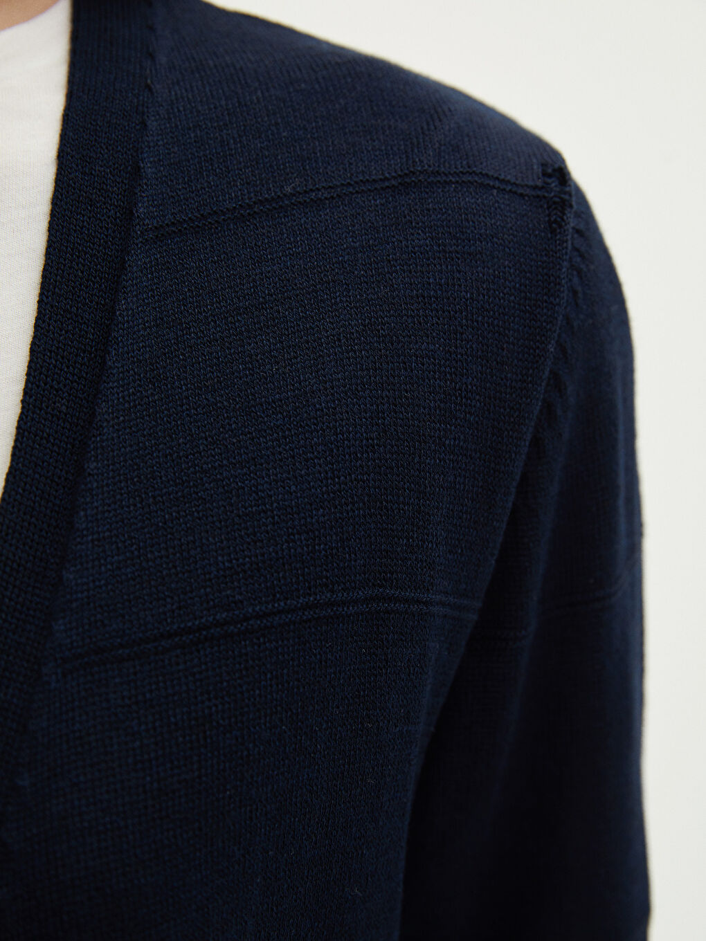 Lacivert Şal Yaka Düz Uzun Kollu Kadın Triko Hırka-3