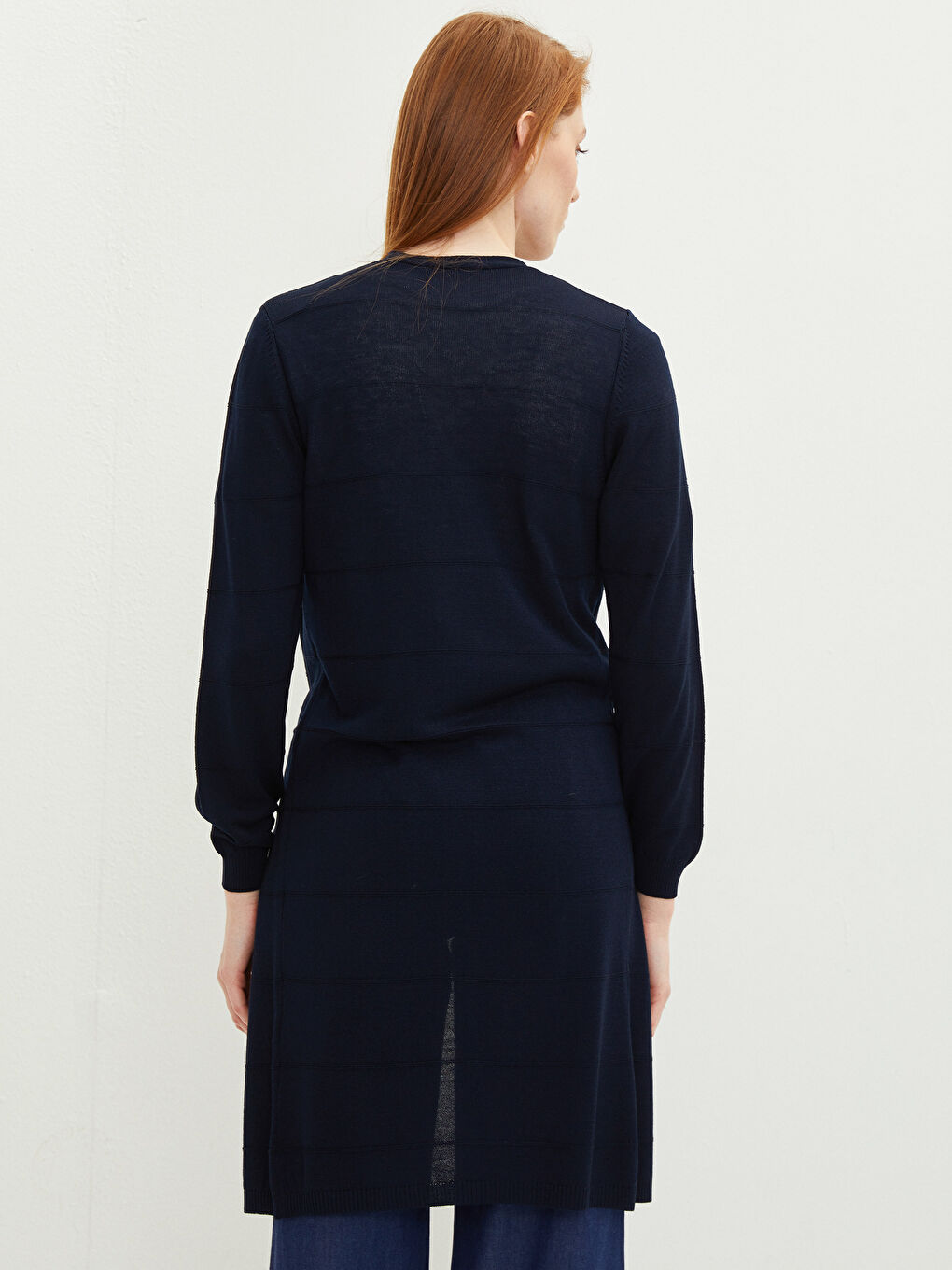 Lacivert Şal Yaka Düz Uzun Kollu Kadın Triko Hırka-4