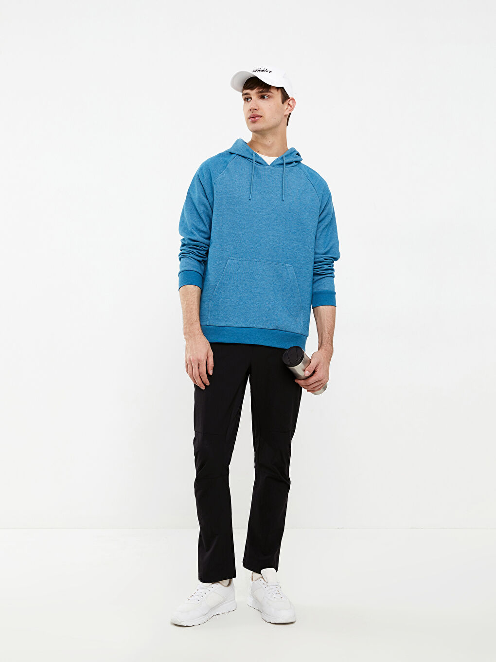 İndigo Uzun Kollu Erkek Hoodie