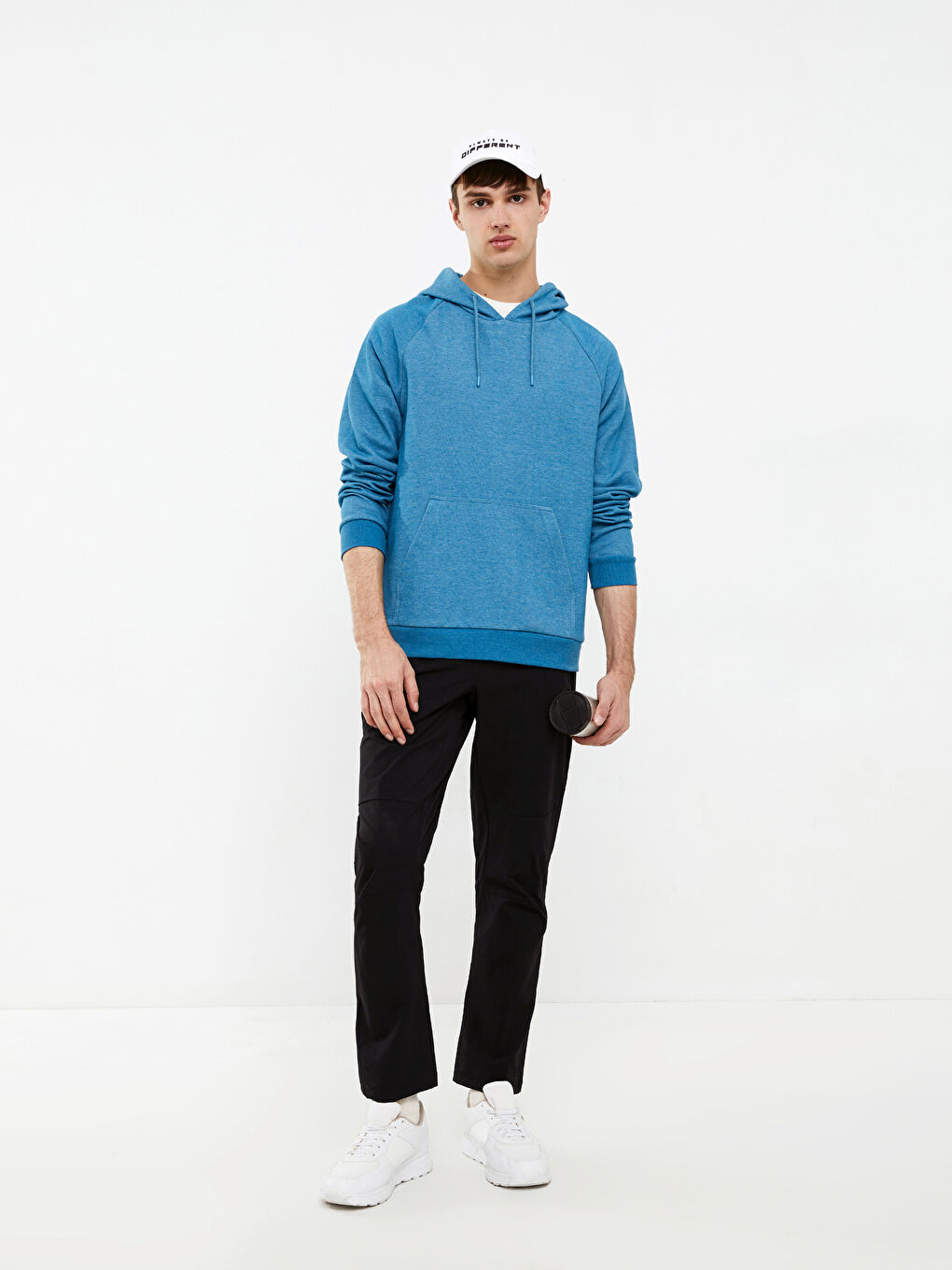 İndigo Uzun Kollu Erkek Hoodie-1