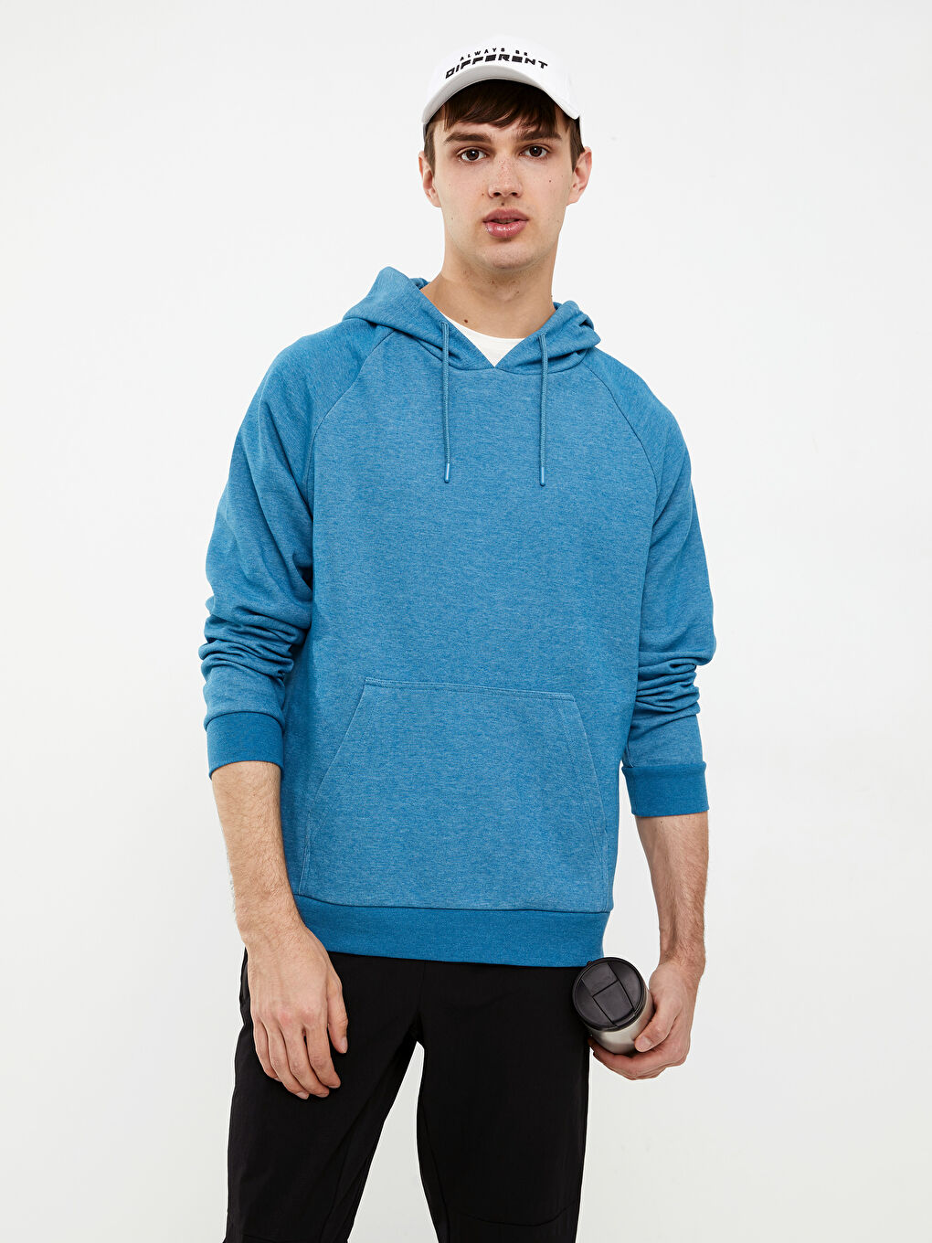 İndigo Uzun Kollu Erkek Hoodie-2
