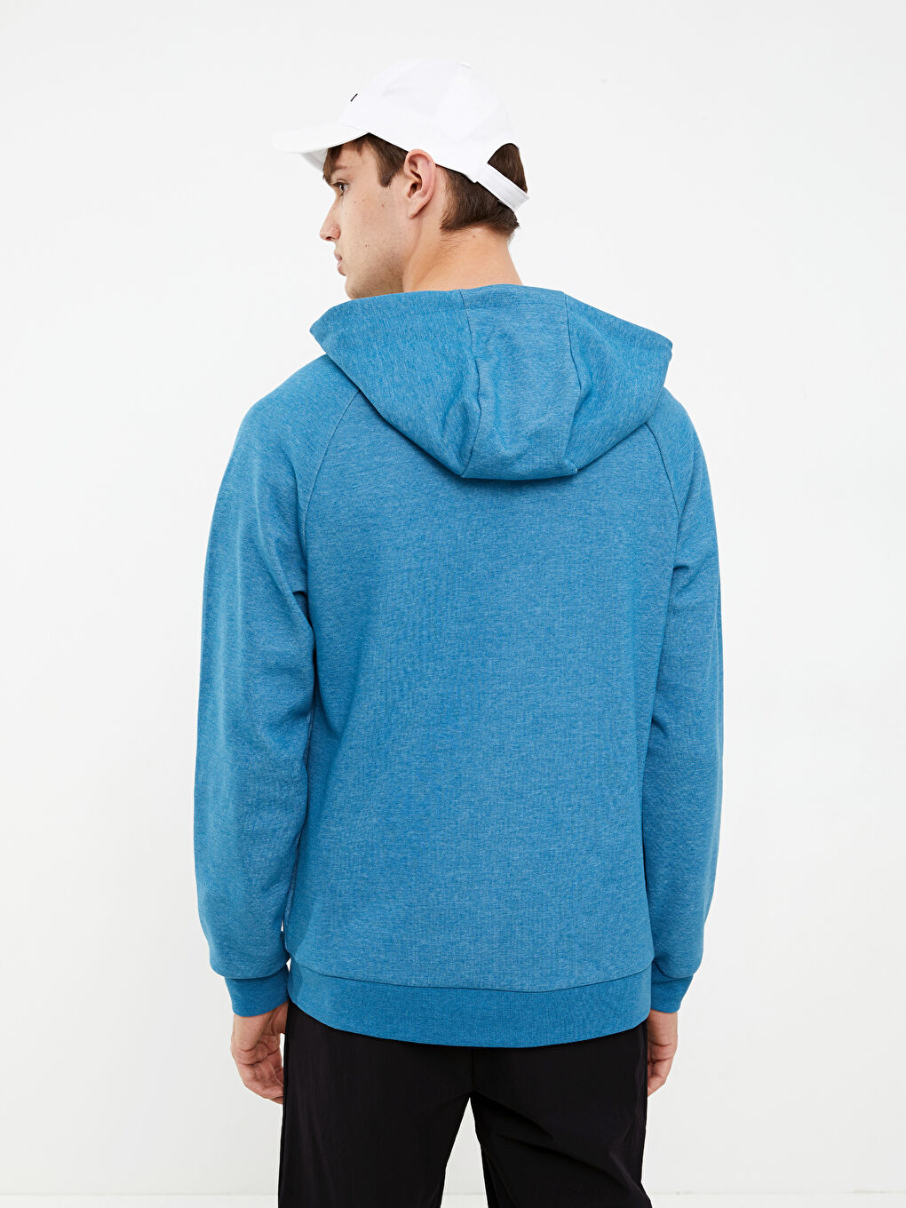 İndigo Uzun Kollu Erkek Hoodie-4