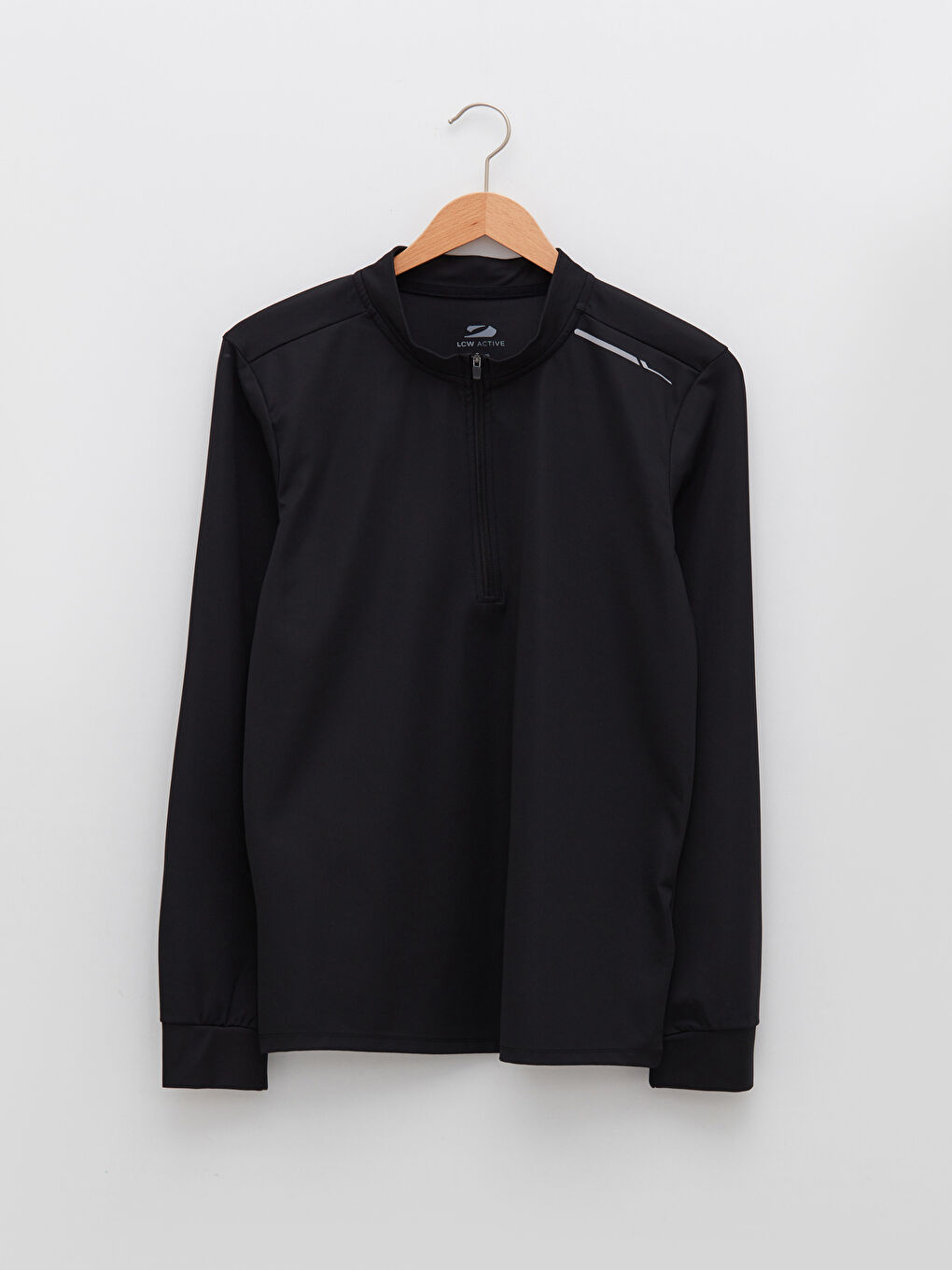 Siyah Dik Yaka Uzun Kollu Erkek Spor Tişört-5