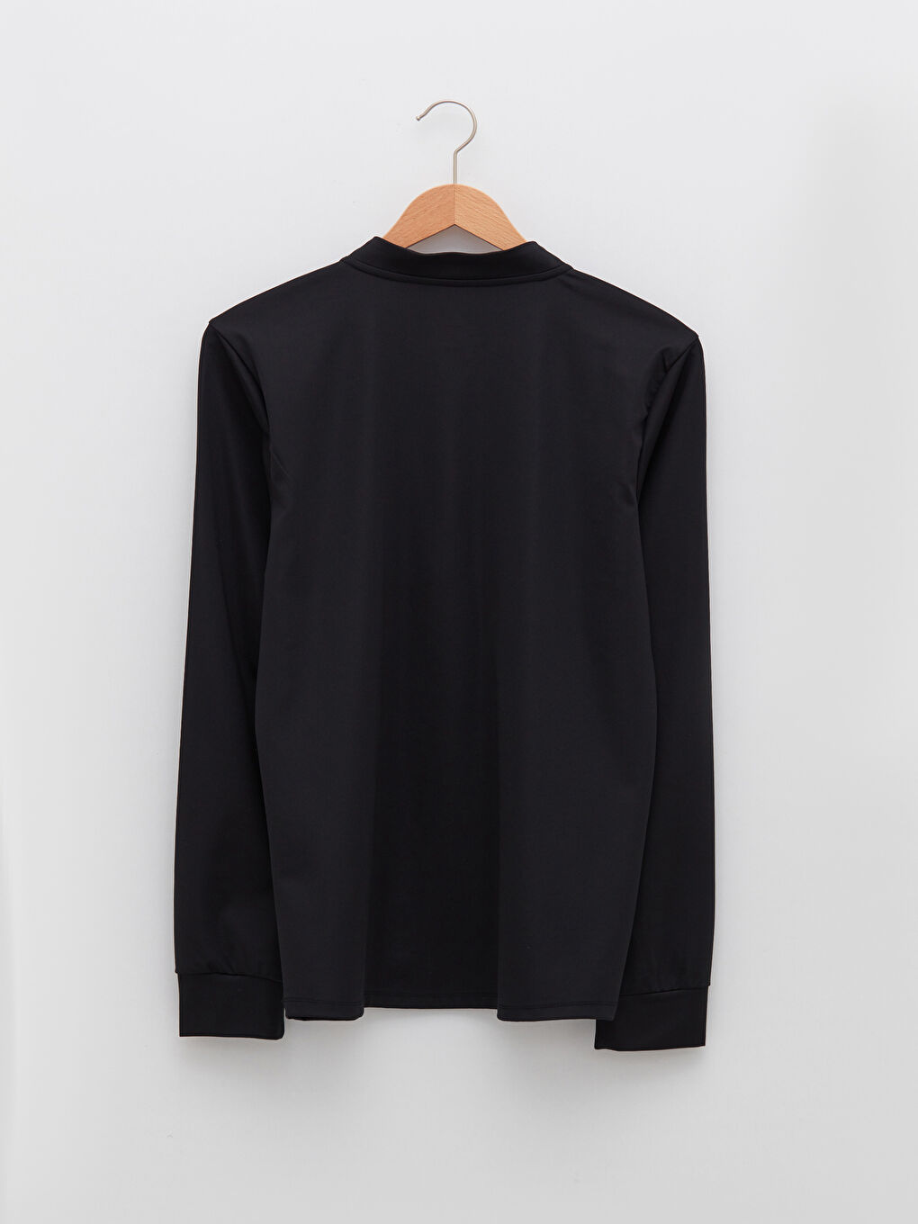 Siyah Dik Yaka Uzun Kollu Erkek Spor Tişört-6