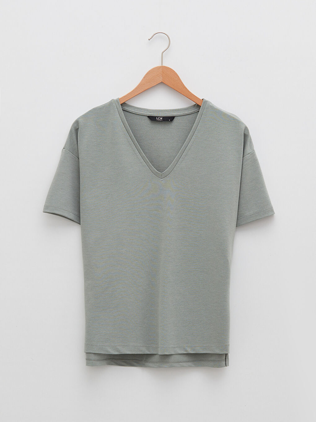 V-Neck Plain Short Sleeve Women's T-Shirt-5