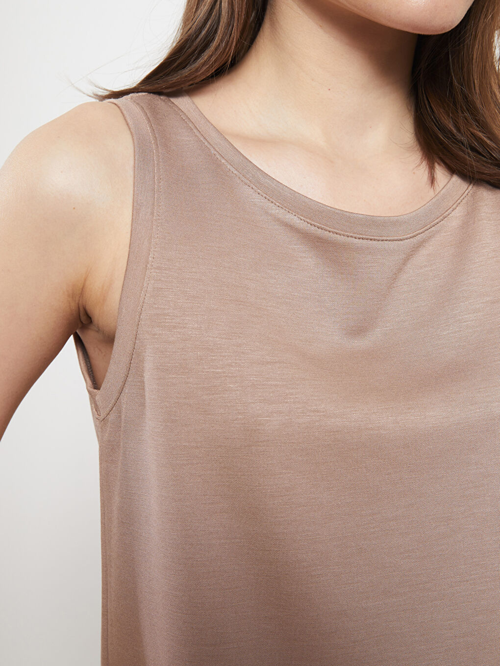 Bej Kadın Bisiklet Yaka Düz Atlet-3