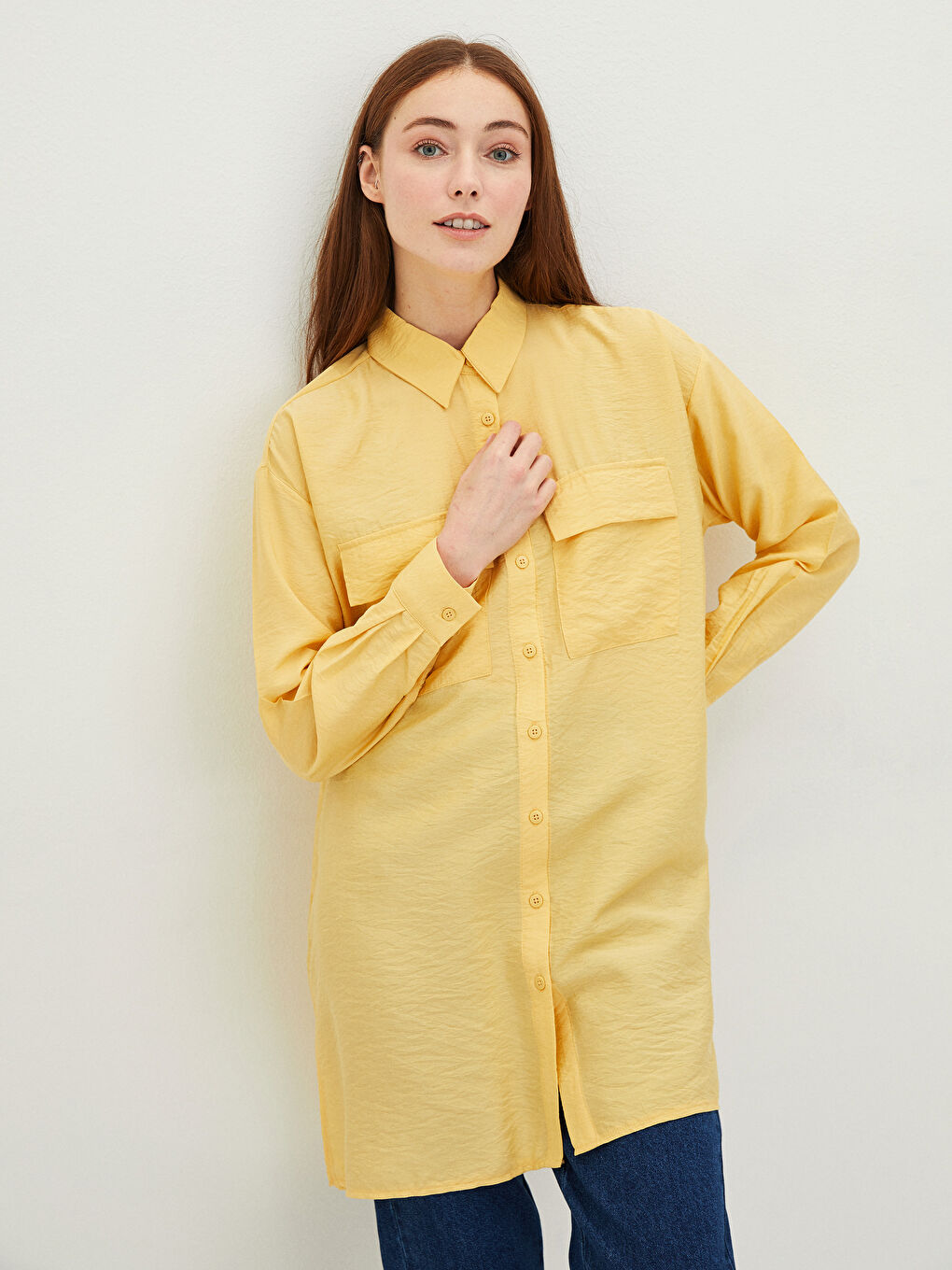 Plain Long Sleeve Oversize Women's Shirt Tunic