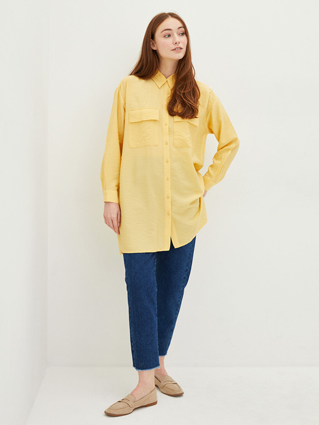 Plain Long Sleeve Oversize Women's Shirt Tunic-2