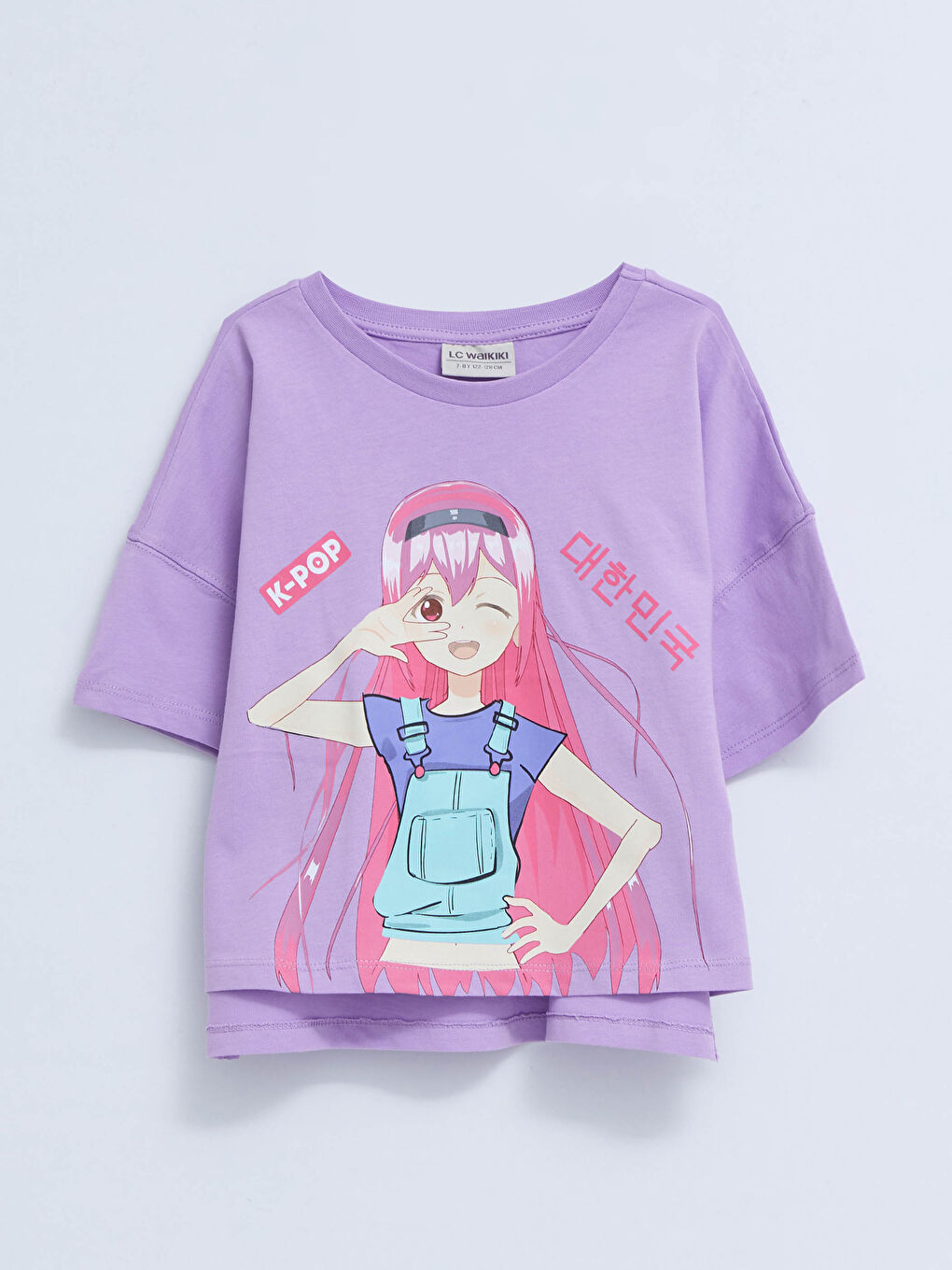 Crew Neck Printed Short Sleeve Cotton Girl T-shirt