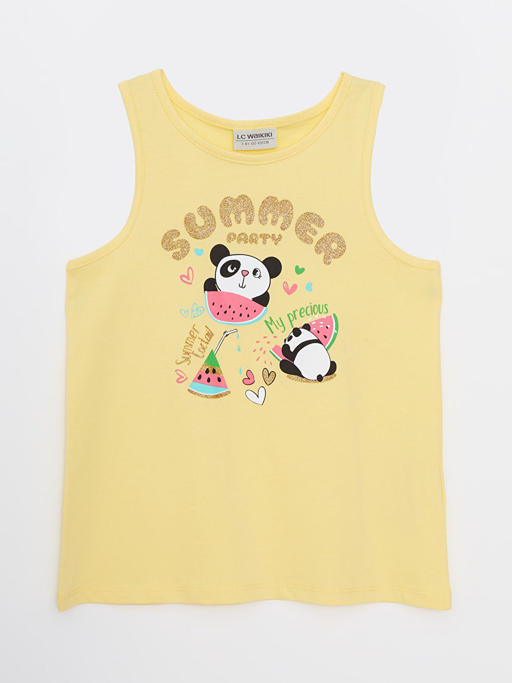 Sarı Bisiklet Yaka Baskılı Pamuklu Kız Çocuk Atlet