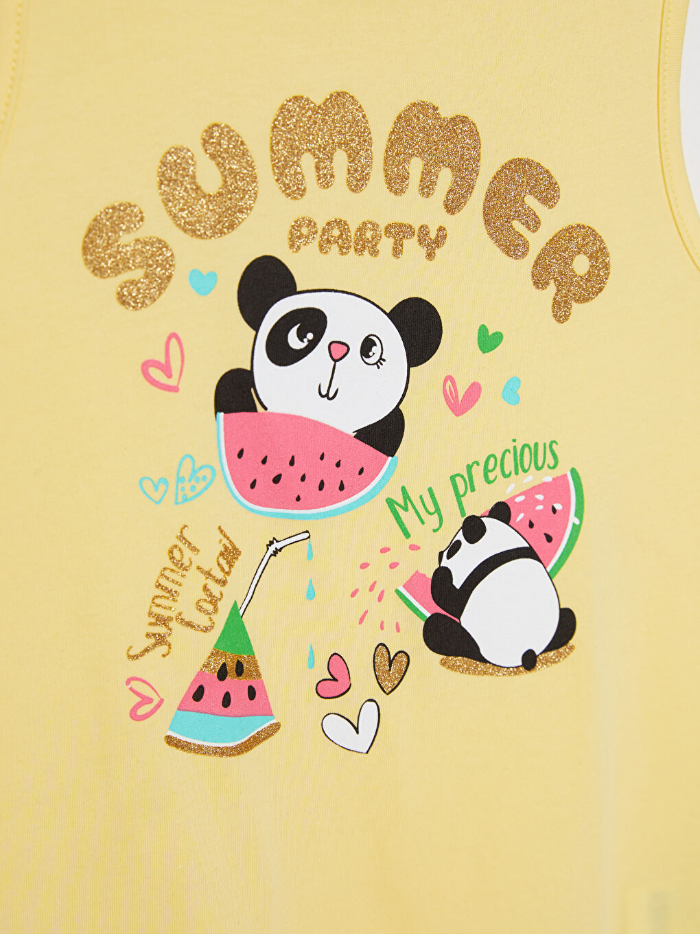 Sarı Bisiklet Yaka Baskılı Pamuklu Kız Çocuk Atlet-2