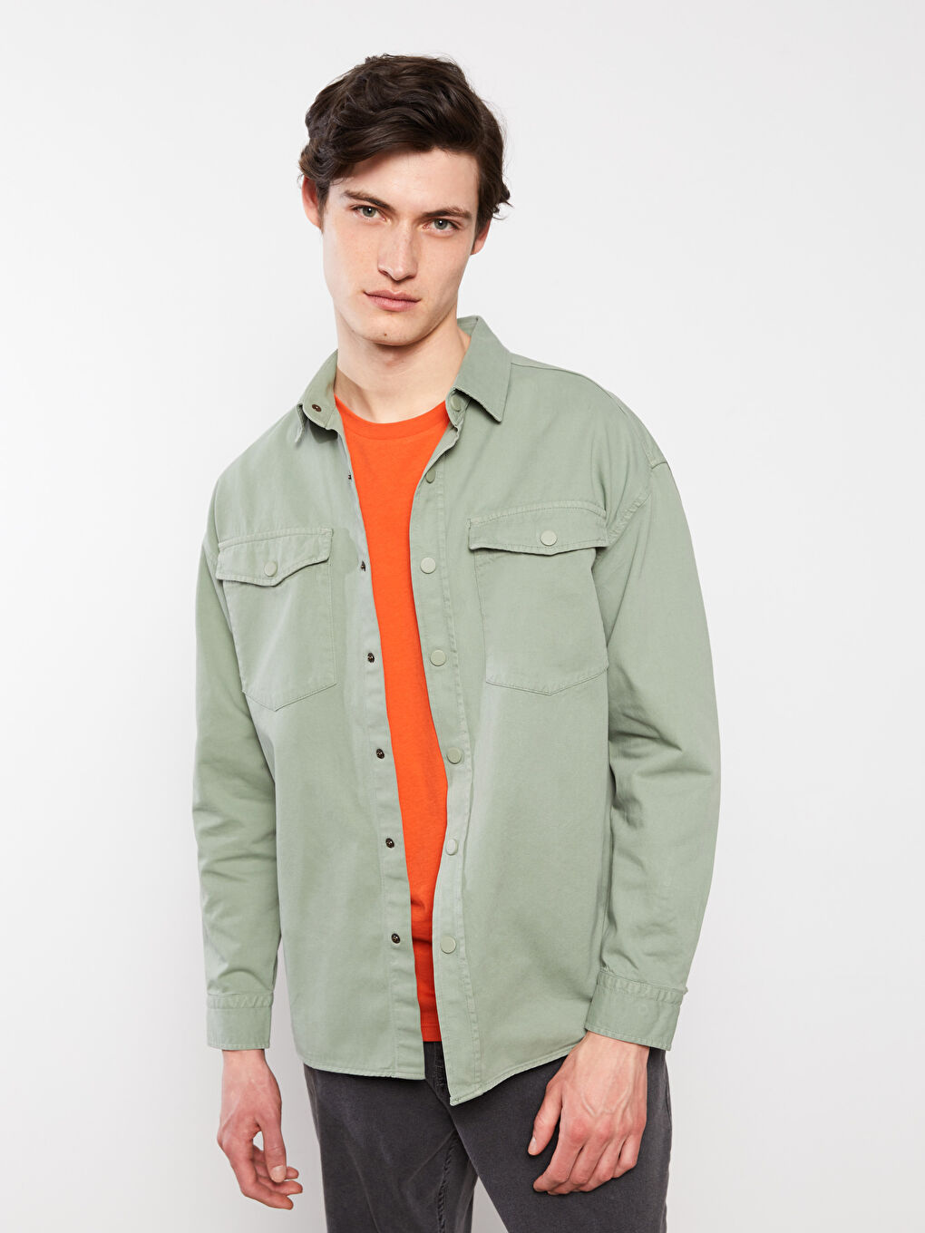 Chemise à Manches Longues en Gabardine Coupe Décontractée pour Hommes-2