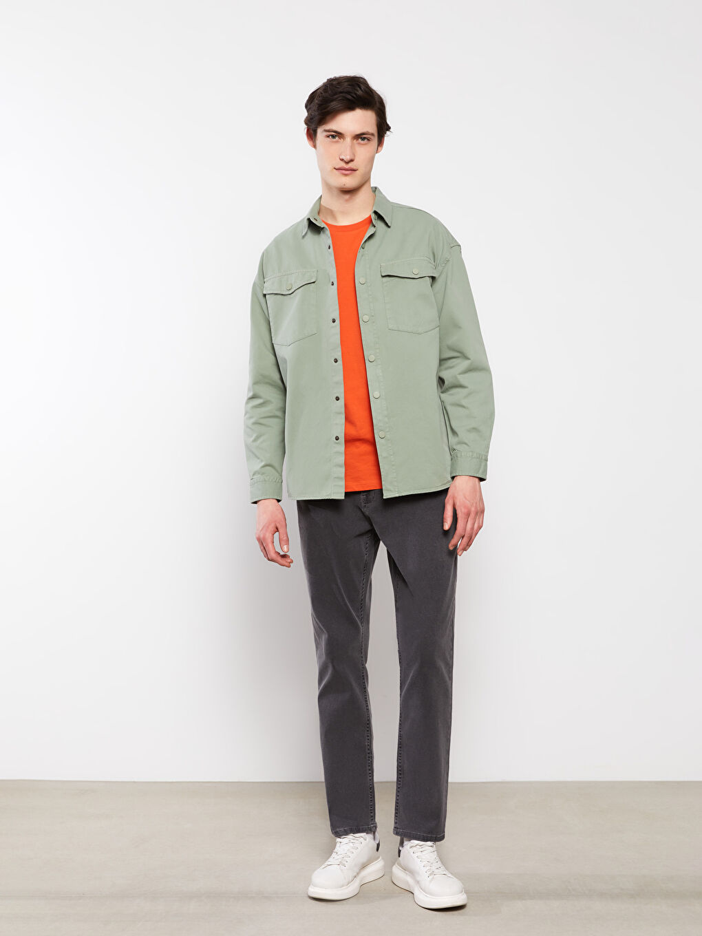 Chemise à Manches Longues en Gabardine Coupe Décontractée pour Hommes-3