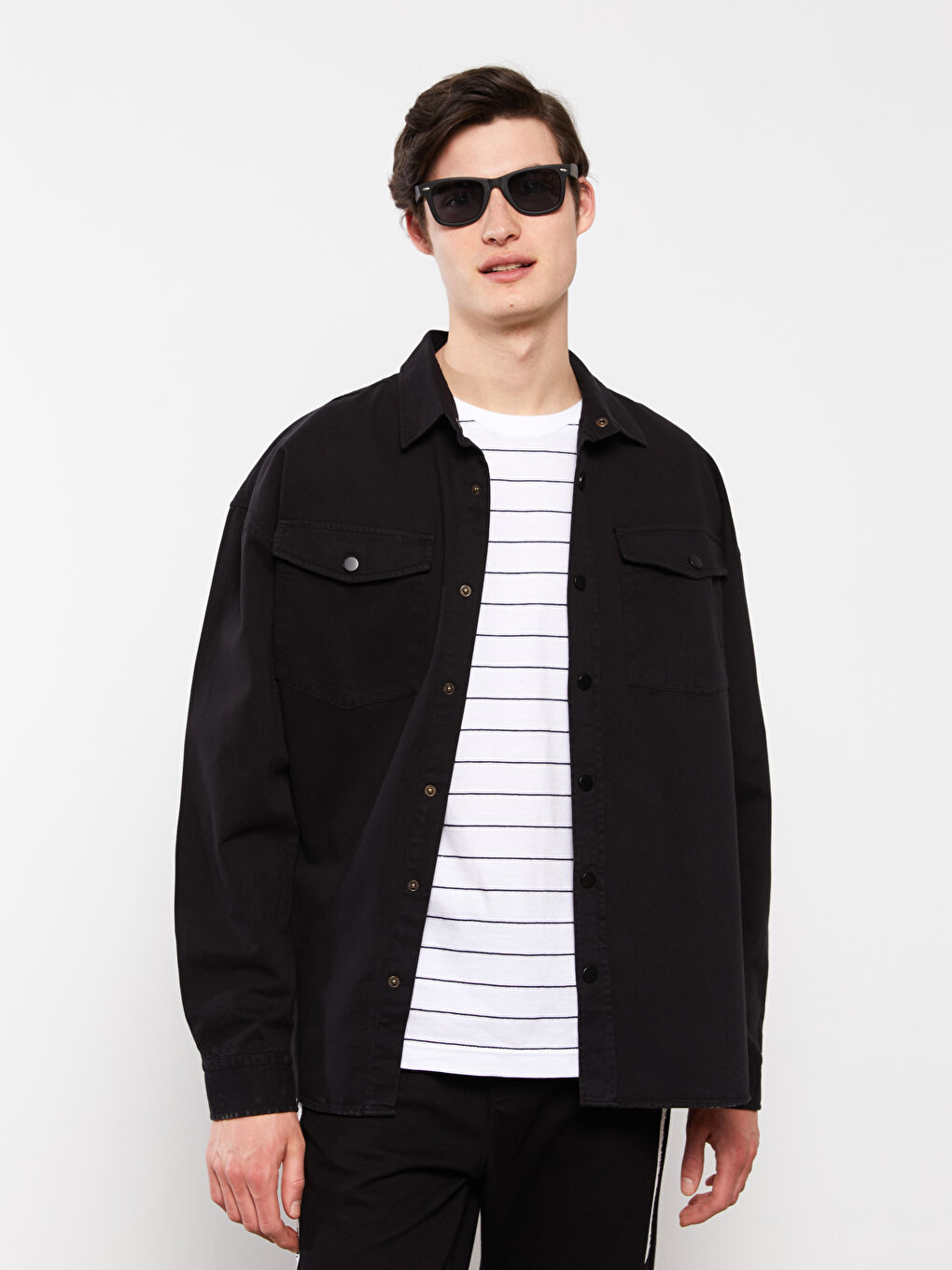 Relaxed Fit Long Sleeve Gabardine Men's Shirt-1