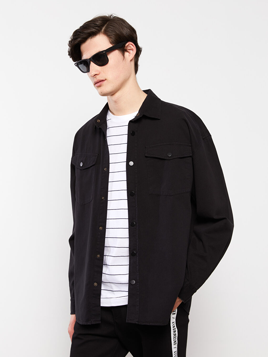 Relaxed Fit Long Sleeve Gabardine Men's Shirt-2