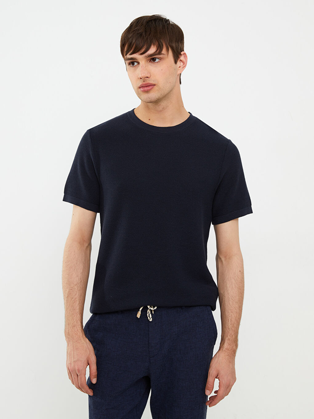 Crew Neck Short Sleeve Men's Knitwear Sweater-1