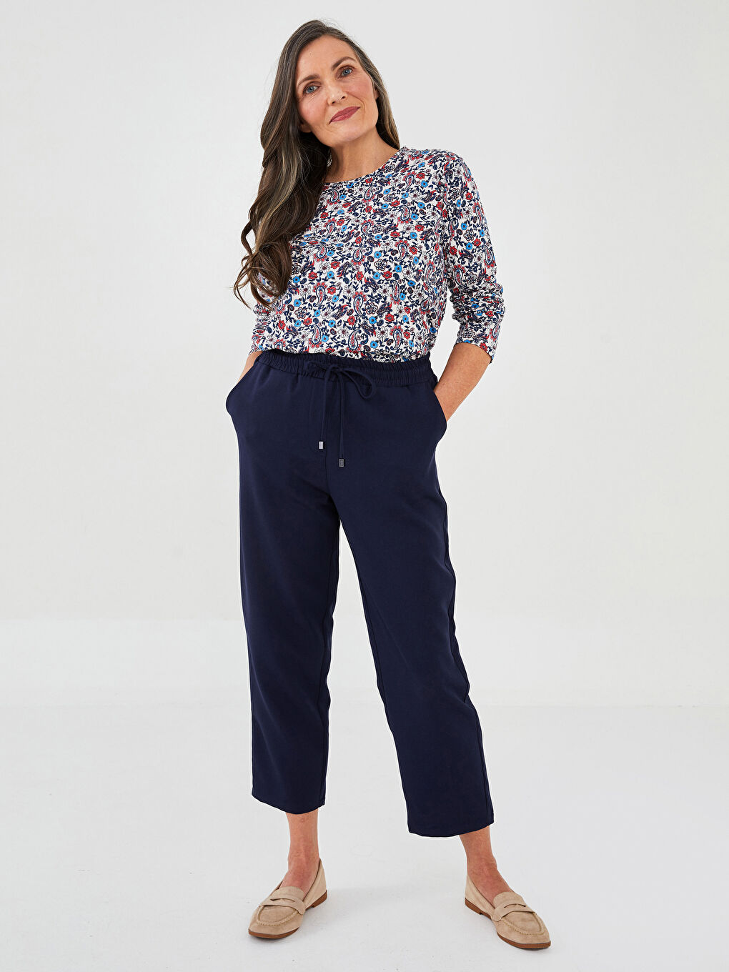 Женские брюки с эластичной талией и удобной посадкой с карманами-1