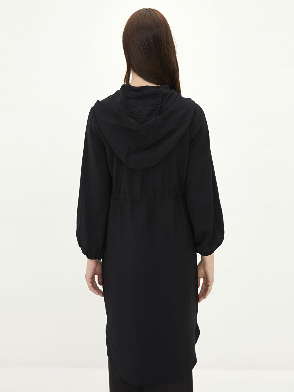 Siyah Kapüşonlu Düz Uzun Kollu Kadın Tunik-4