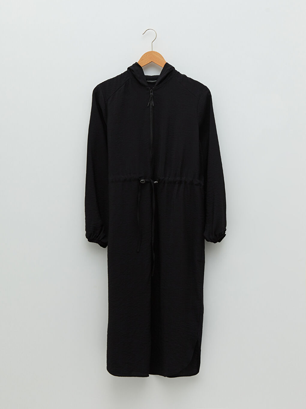 Siyah Kapüşonlu Düz Uzun Kollu Kadın Tunik-5