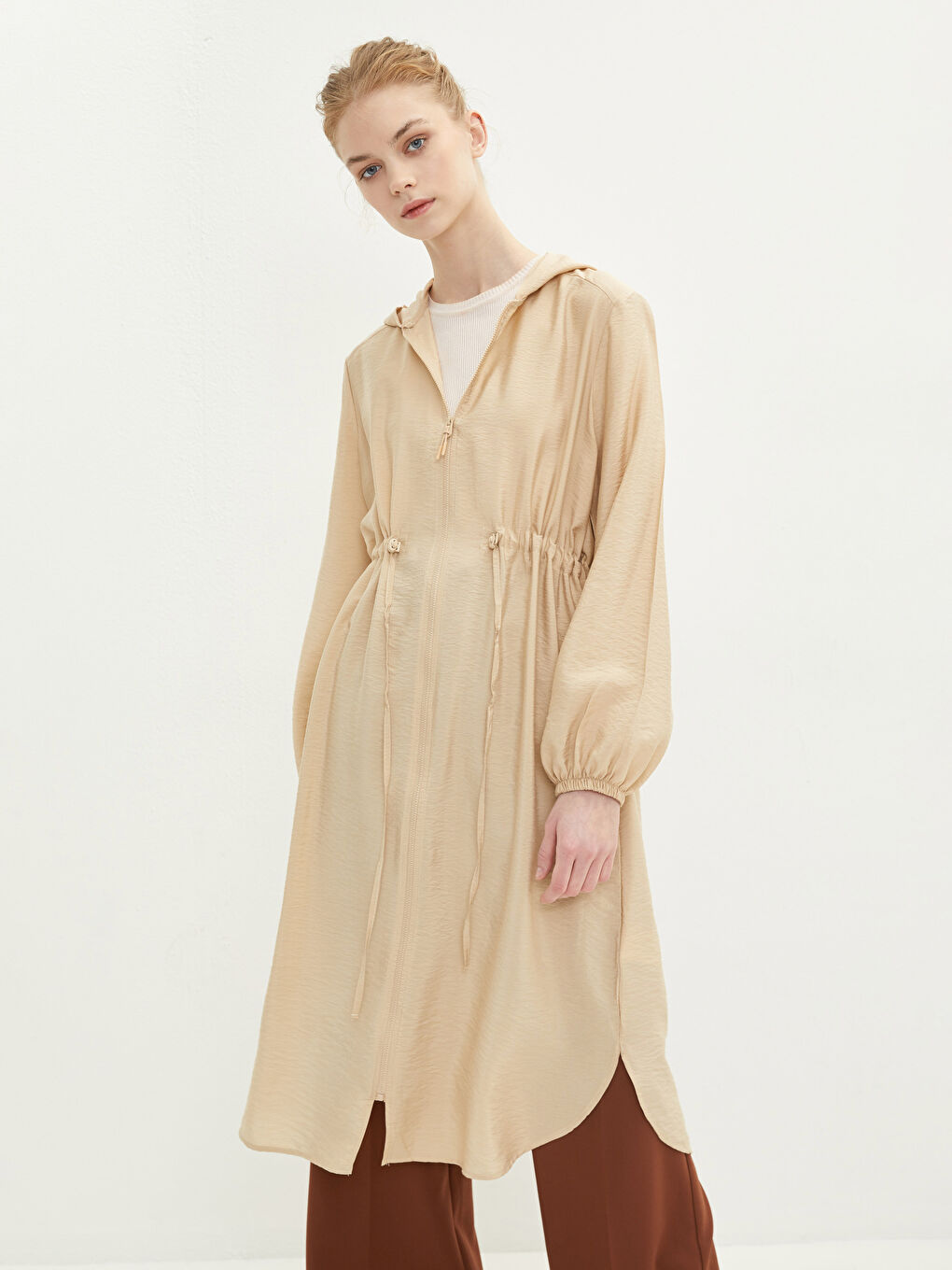 Tunică pentru Femei cu Glugă, Simplă, Mânecă Lungă