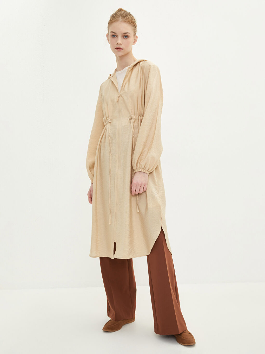 Tunică pentru Femei cu Glugă, Simplă, Mânecă Lungă-1