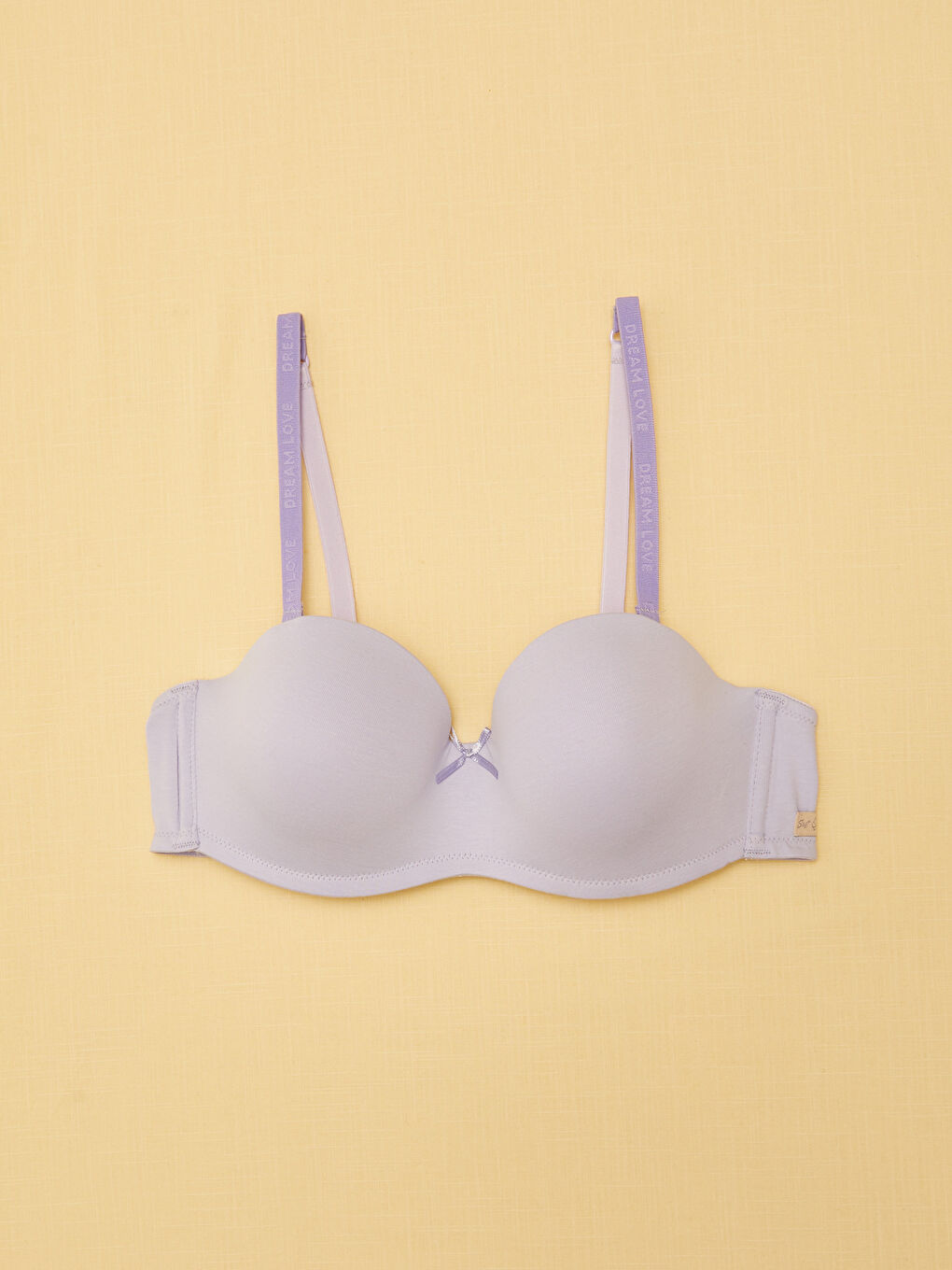 Lila Balenli Dolgusuz Düz Straplez Sütyen