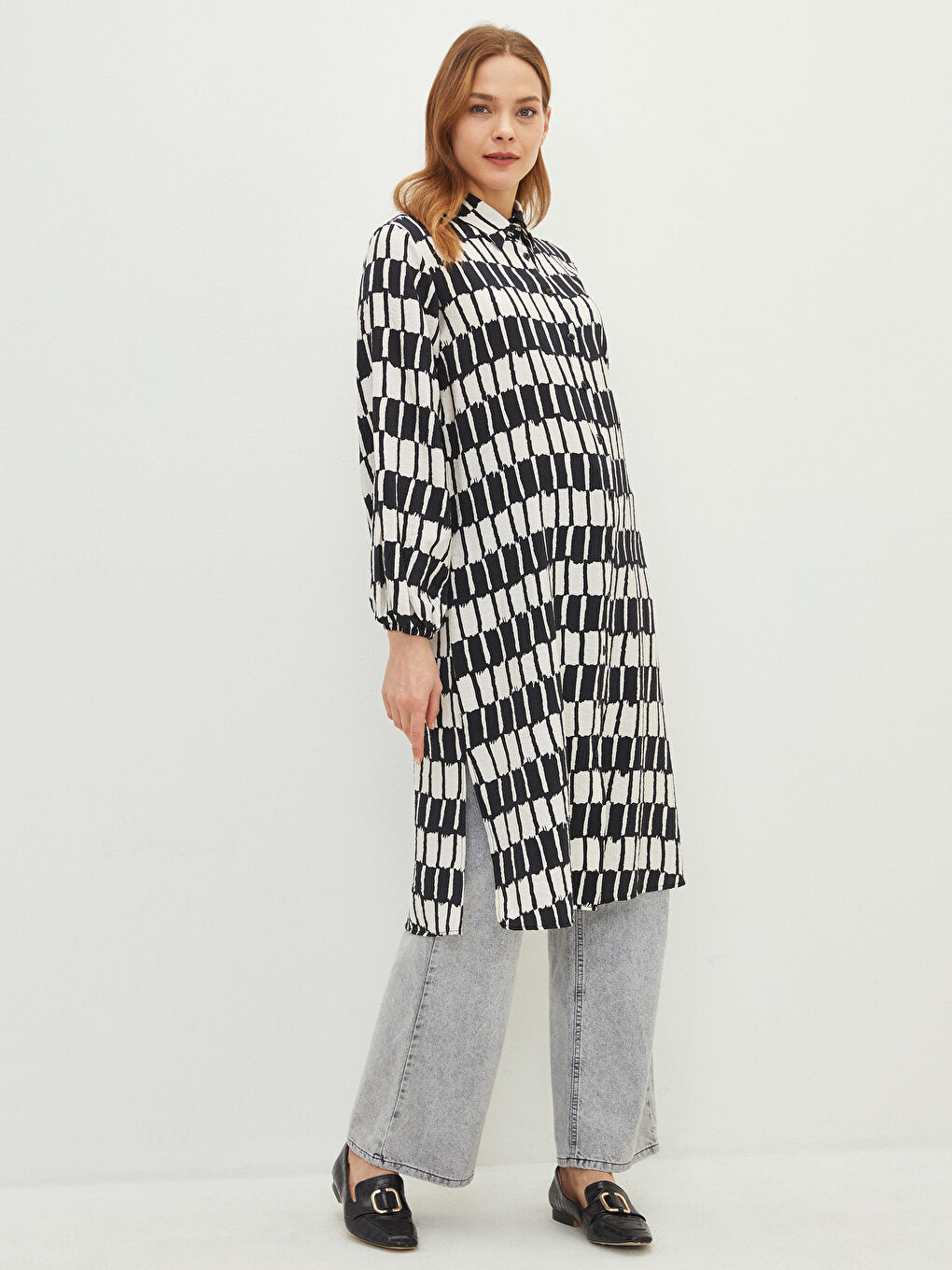 Siyah Desenli Kadın Gömlek Tunik-2