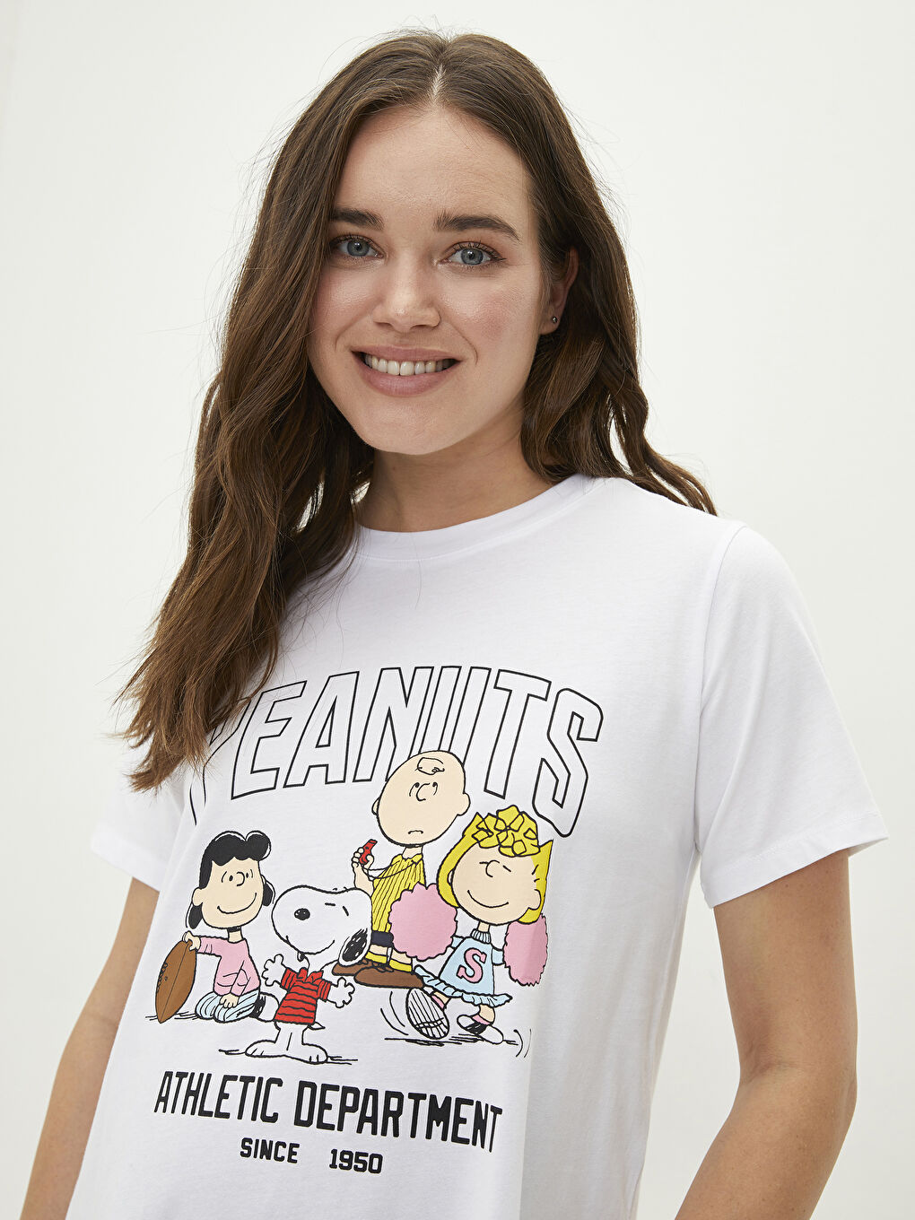 Crew Neck Peanuts Printed Short Sleeve Cotton Maternity T-Shirt