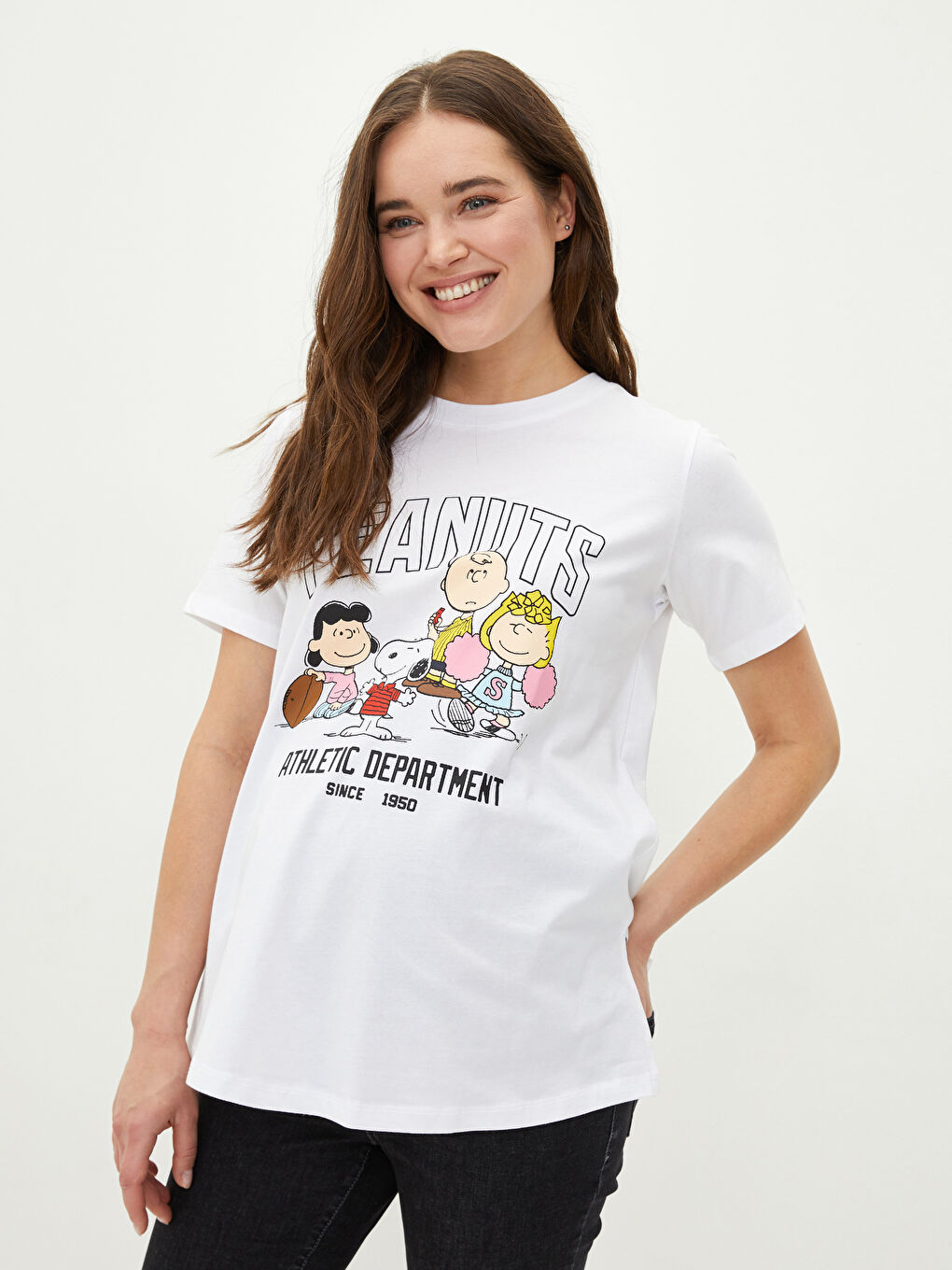 Crew Neck Peanuts Printed Short Sleeve Cotton Maternity T-Shirt-1