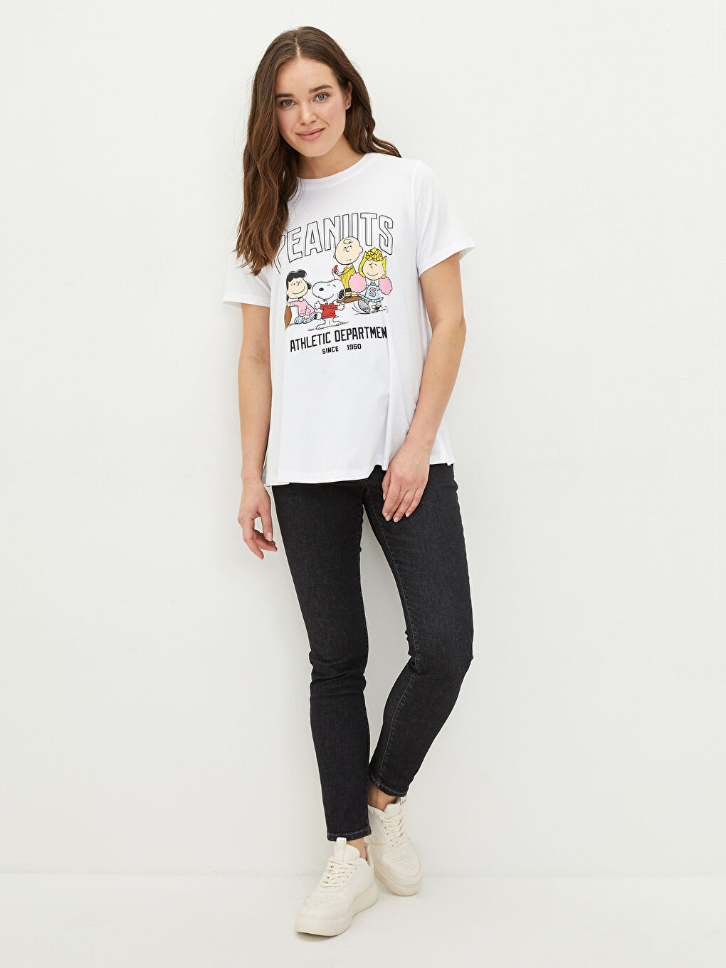 Crew Neck Peanuts Printed Short Sleeve Cotton Maternity T-Shirt-2