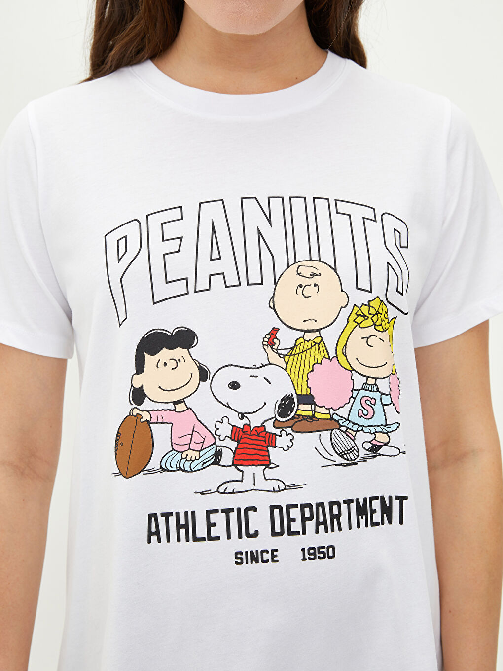 Crew Neck Peanuts Printed Short Sleeve Cotton Maternity T-Shirt-3