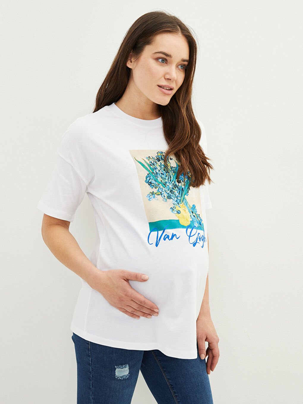 LCWAIKIKI Maternity Crew Neck Vincent Van Gogh Printed Short Sleeve Cotton Maternity T-Shirt -S2CL46Z8-E5X