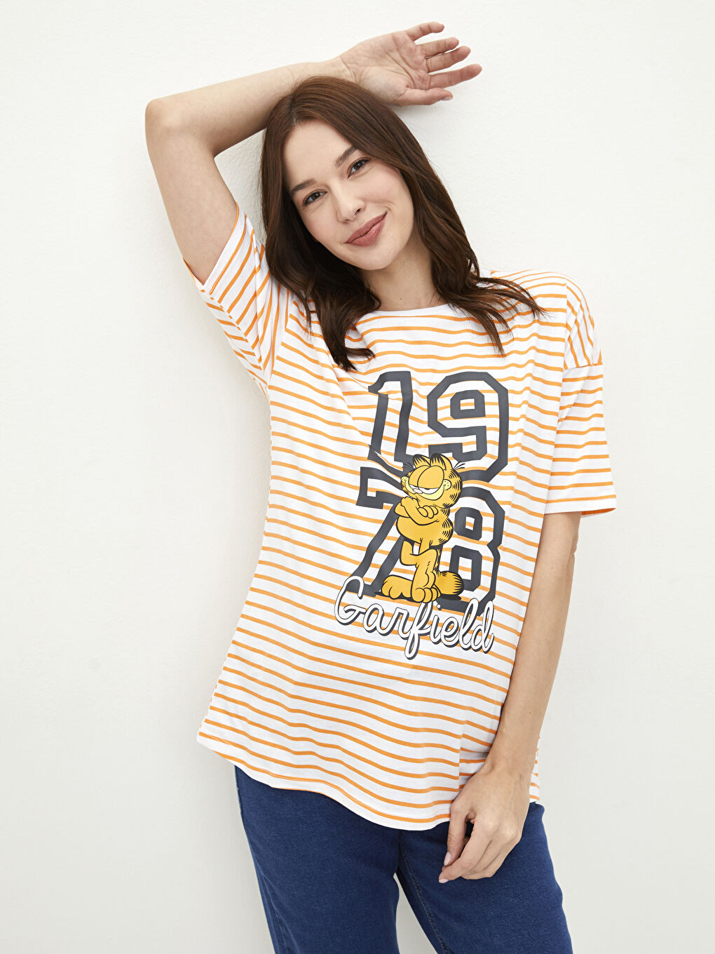 Crew Neck Garfield Printed Short Sleeve Cotton Maternity T-Shirt -S2CL47Z8-LGU