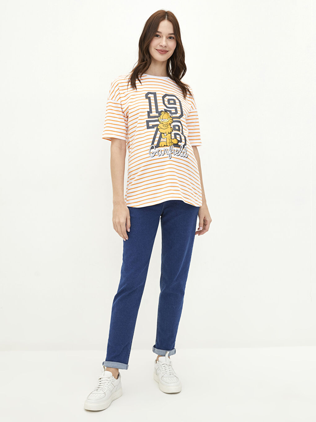 Crew Neck Garfield Printed Short Sleeve Cotton Maternity T-Shirt -S2CL47Z8-LGU
