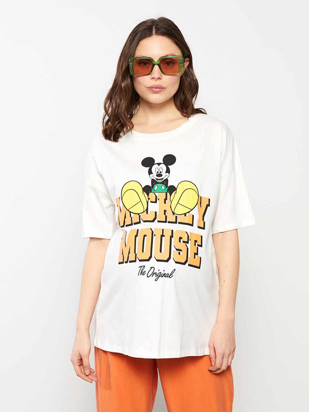 Crew Neck Mickey Mouse Printed Short Sleeve Cotton Maternity T-Shirt-1