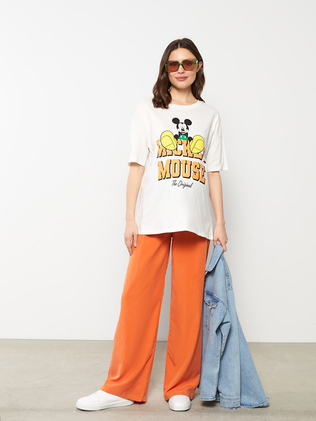 Crew Neck Mickey Mouse Printed Short Sleeve Cotton Maternity T-Shirt-2